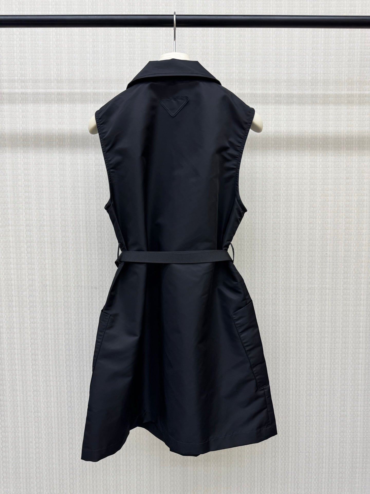 Prada 2026 Belted Sleeveless Utility Dress Black Polyamide 399118