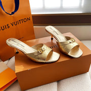 LV 26s High Heels 55 Slippers Gold Metallic Sheepskin 614984