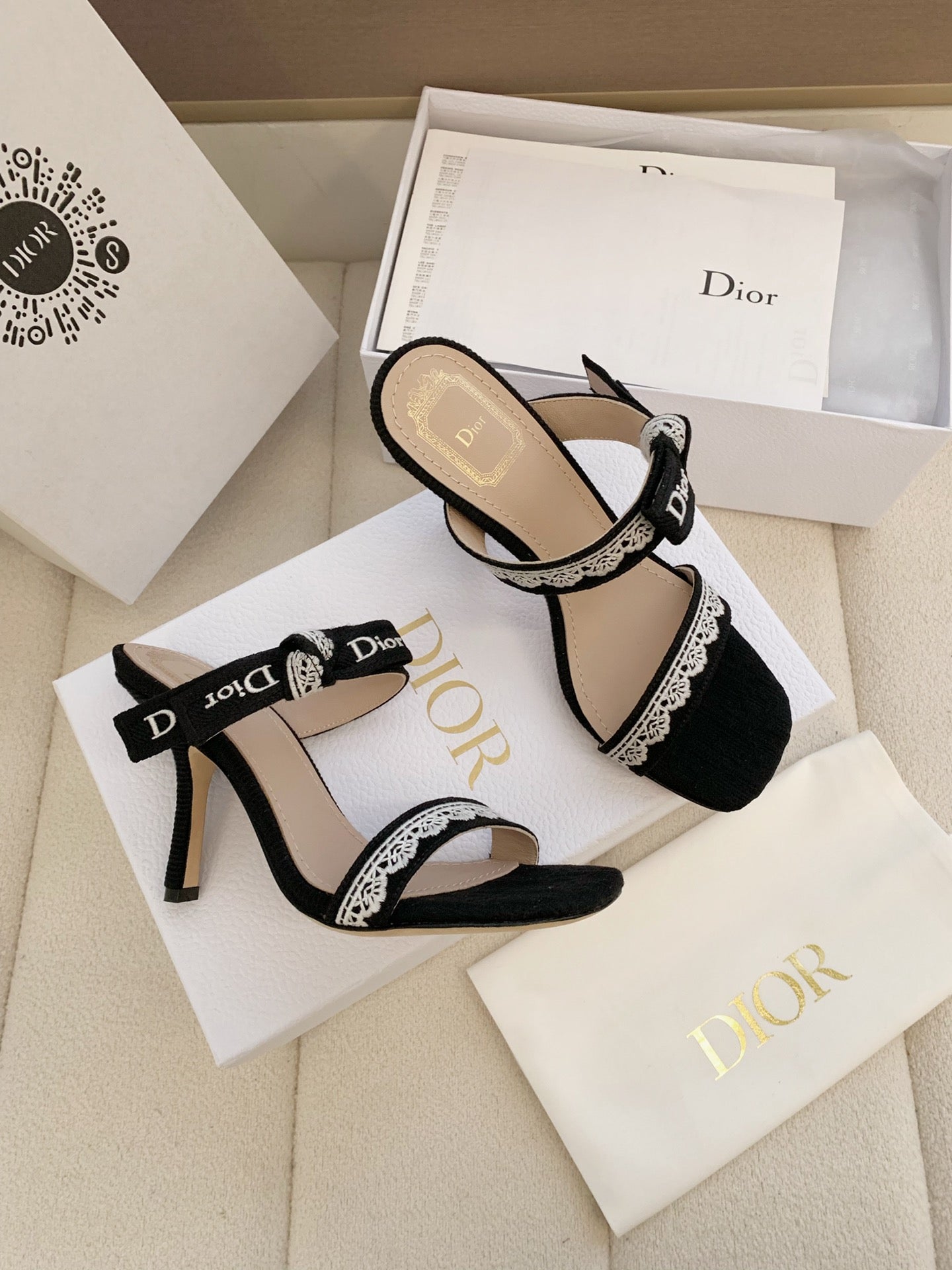 CD 26s High Heel Sandal 100 Black Canvas Sheepskin  664176