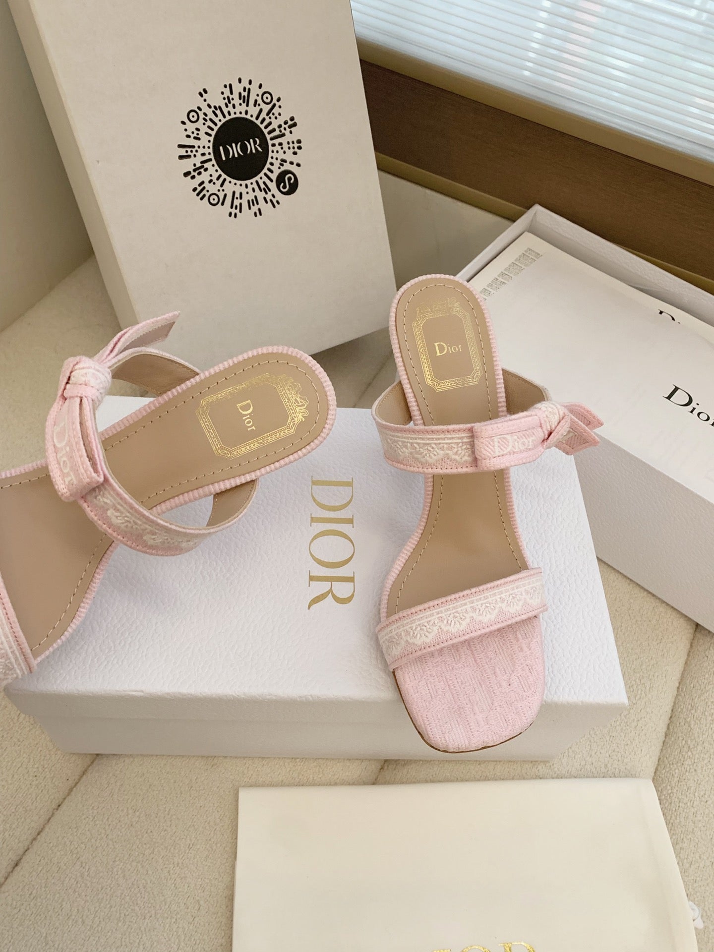 CD 26s High Heel Sandal 100 Pink Canvas Sheepskin  664178