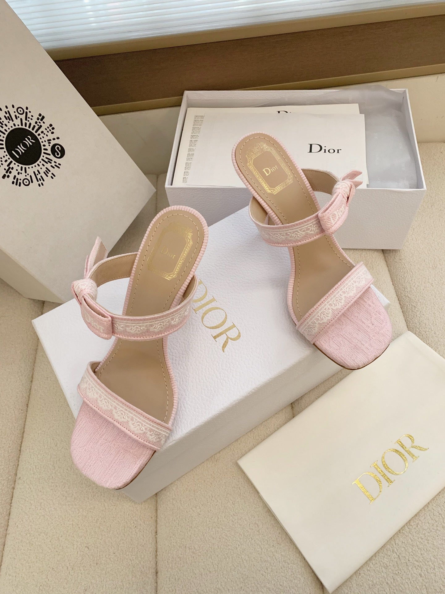 CD 26s High Heel Sandal 100 Pink Canvas Sheepskin  664178