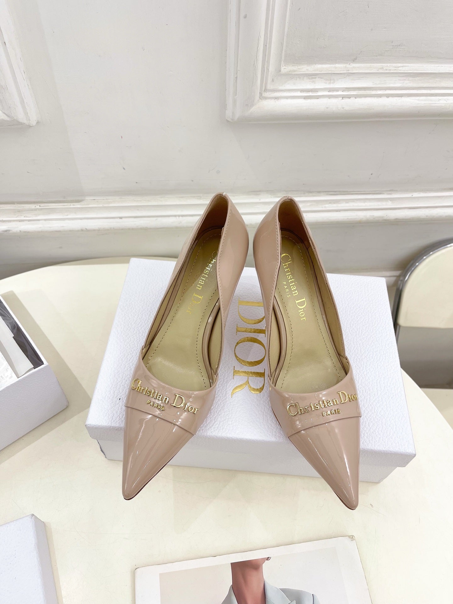 CD 25 Pump High Heels Pink Nude Patent Leather 307424