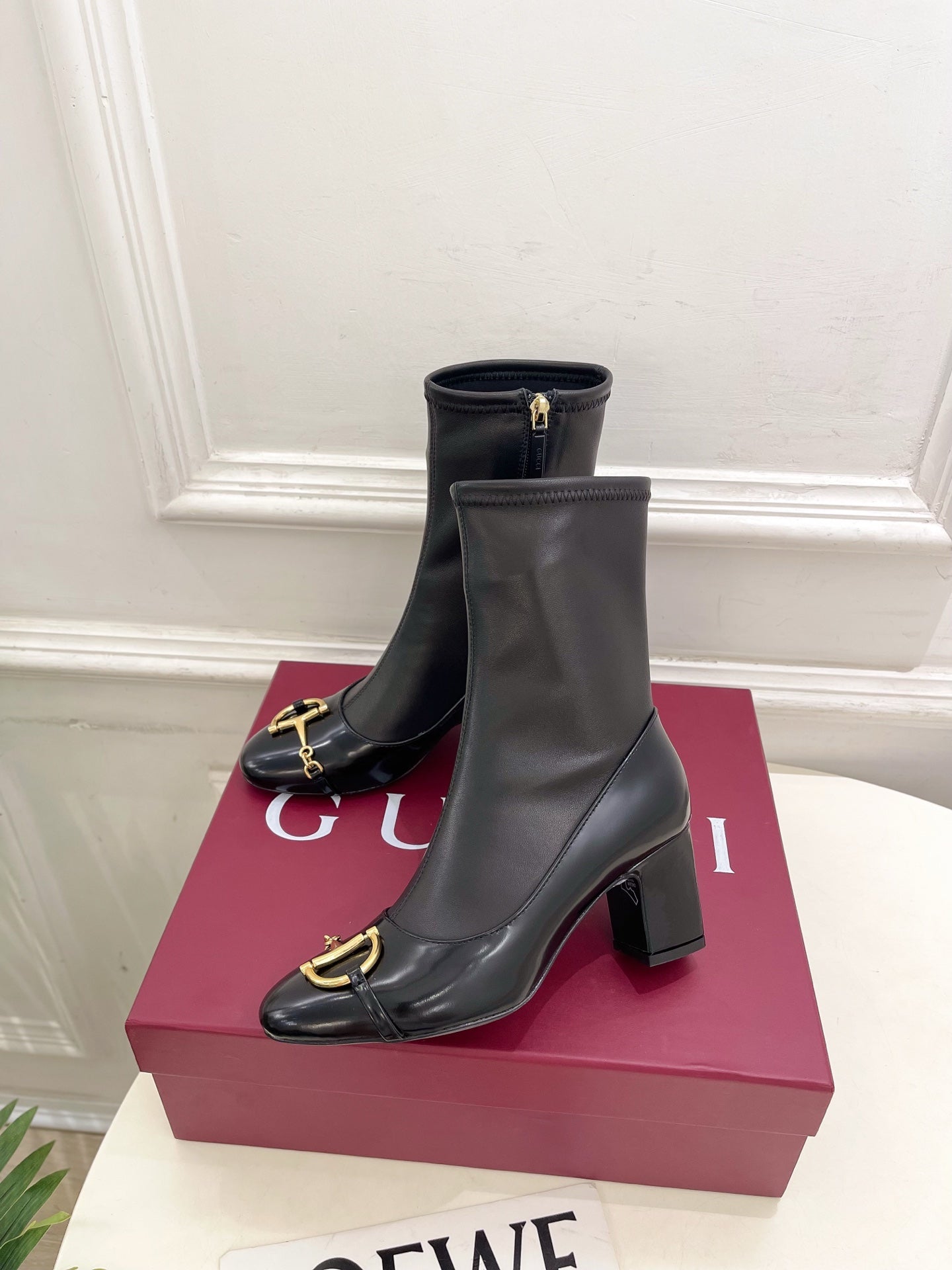 GG horsebit chunky heel ankle boots black calfskin 536057