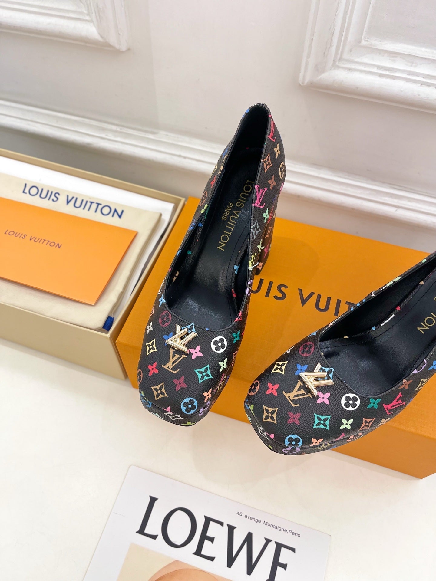 LV 26ss Pump 110 Black Monogram Multicolor Leather 631922