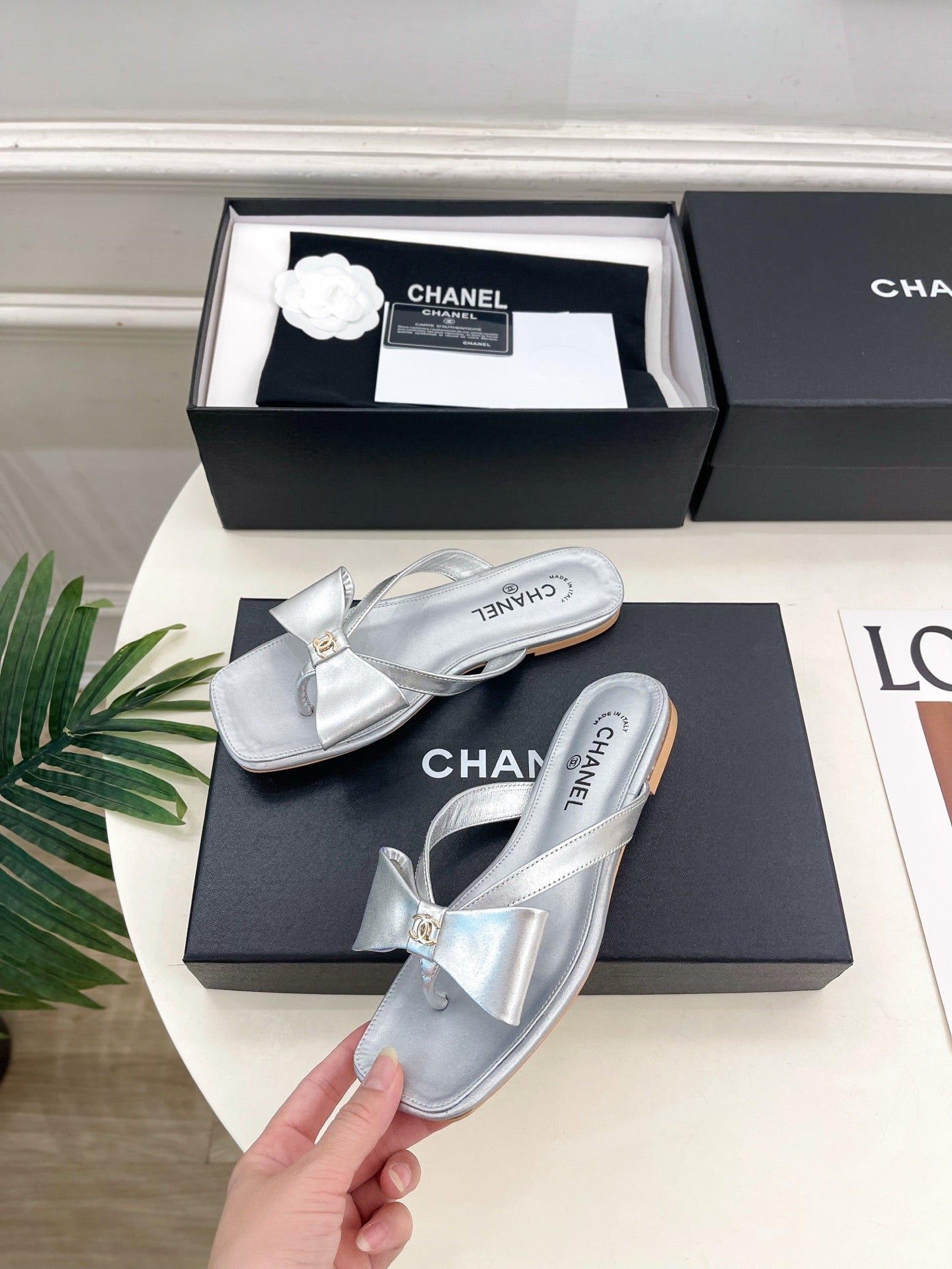 Chanel 2026 Double C Bow Flip-Flops Leather Sheepskin 831454