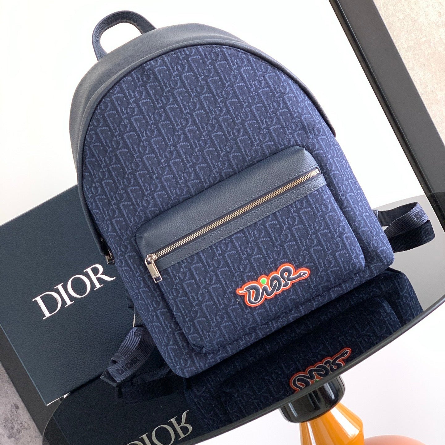 Dior  Rider 2.0 Zipper Backpack Navy Blue Cowhide 336223