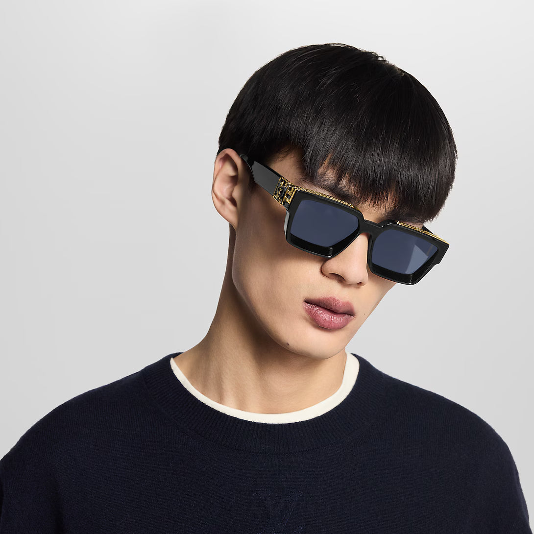 RECTANGLE SUNGLASSES 575848 IN BLACK ACETATE ORANGE METAL YELLOW LENS