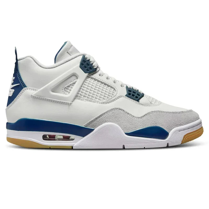 Nike SB x Air Jordan 4 White Navy Blue Gray Suede Leather