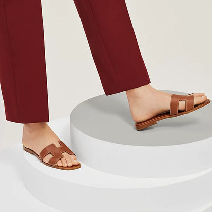 Hermes 0ran Slide Sandal Brown Leather