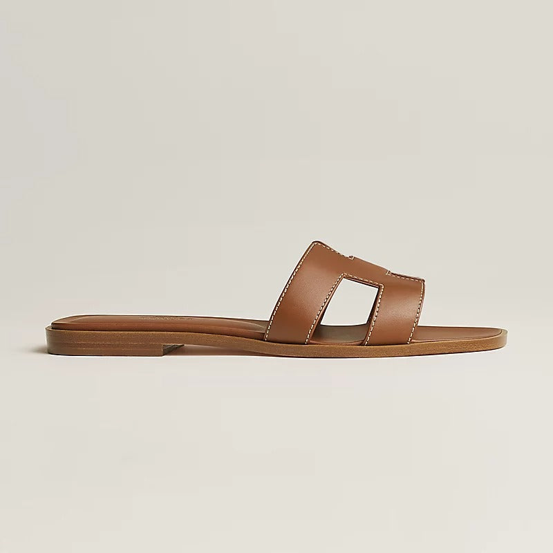 Hermes 0ran Slide Sandal Brown Leather