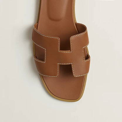 Hermes 0ran Slide Sandal Brown Leather