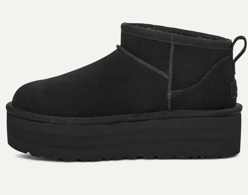 UGG Classic Ultra Mini Platform Boot Black Suede Rubber