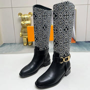 LV Westside Flat High Boot 40mm Black Mix White Monogram Lambskin