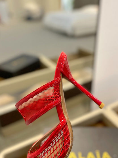 alaia mule 110 fishnet red heart lambskin