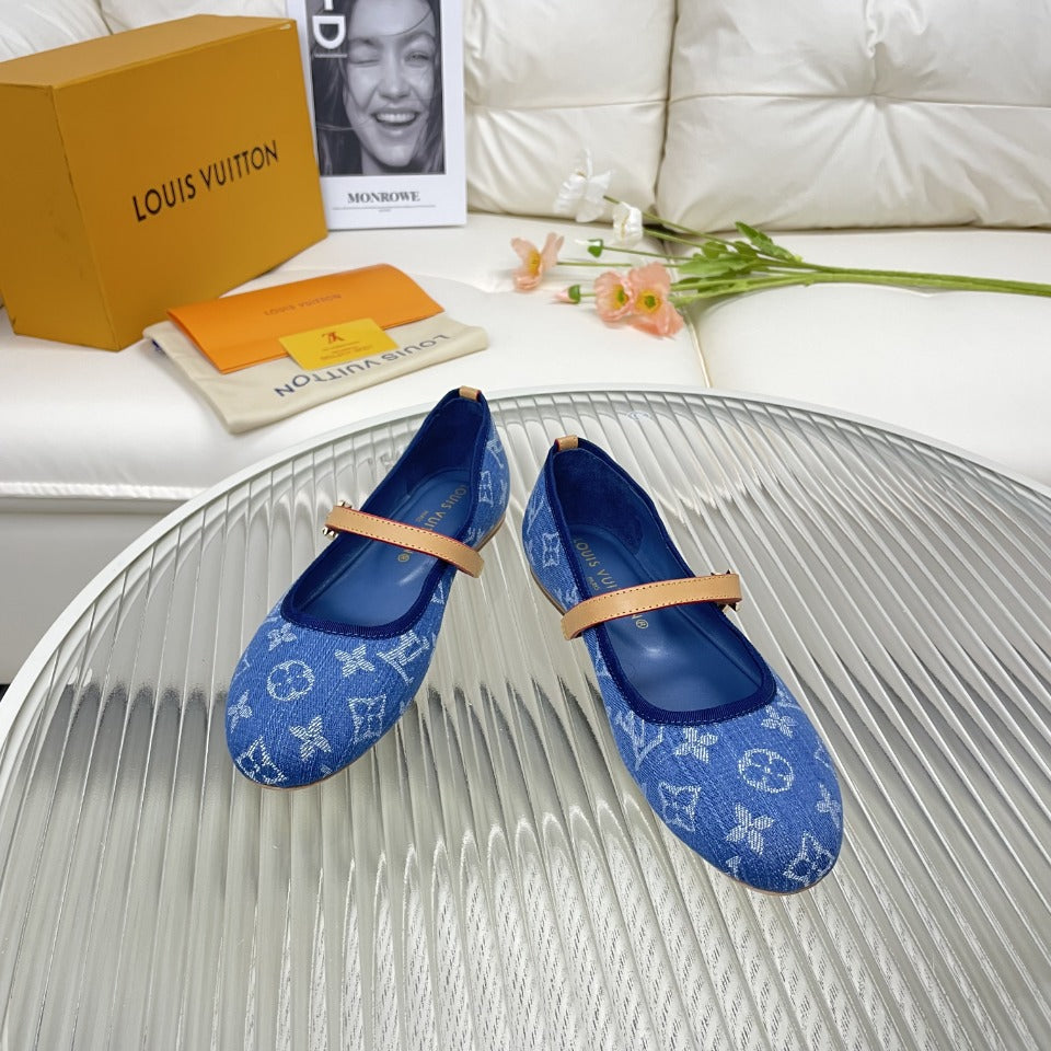LV Flat Ballerina Dark Blue Monogram Jacquard Fabric