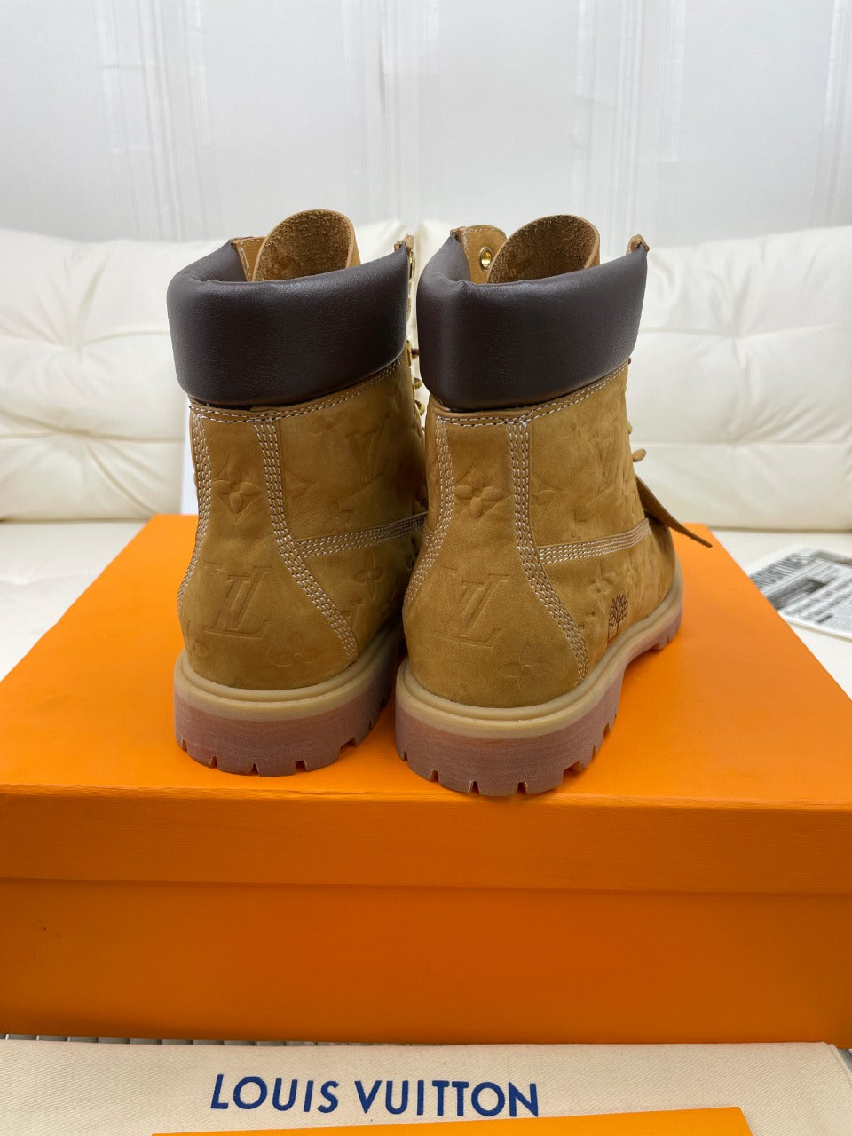 LV x Timberland 6-In Ankle Boot 50mm Brown Yellow Monogram Nubuck Leather
