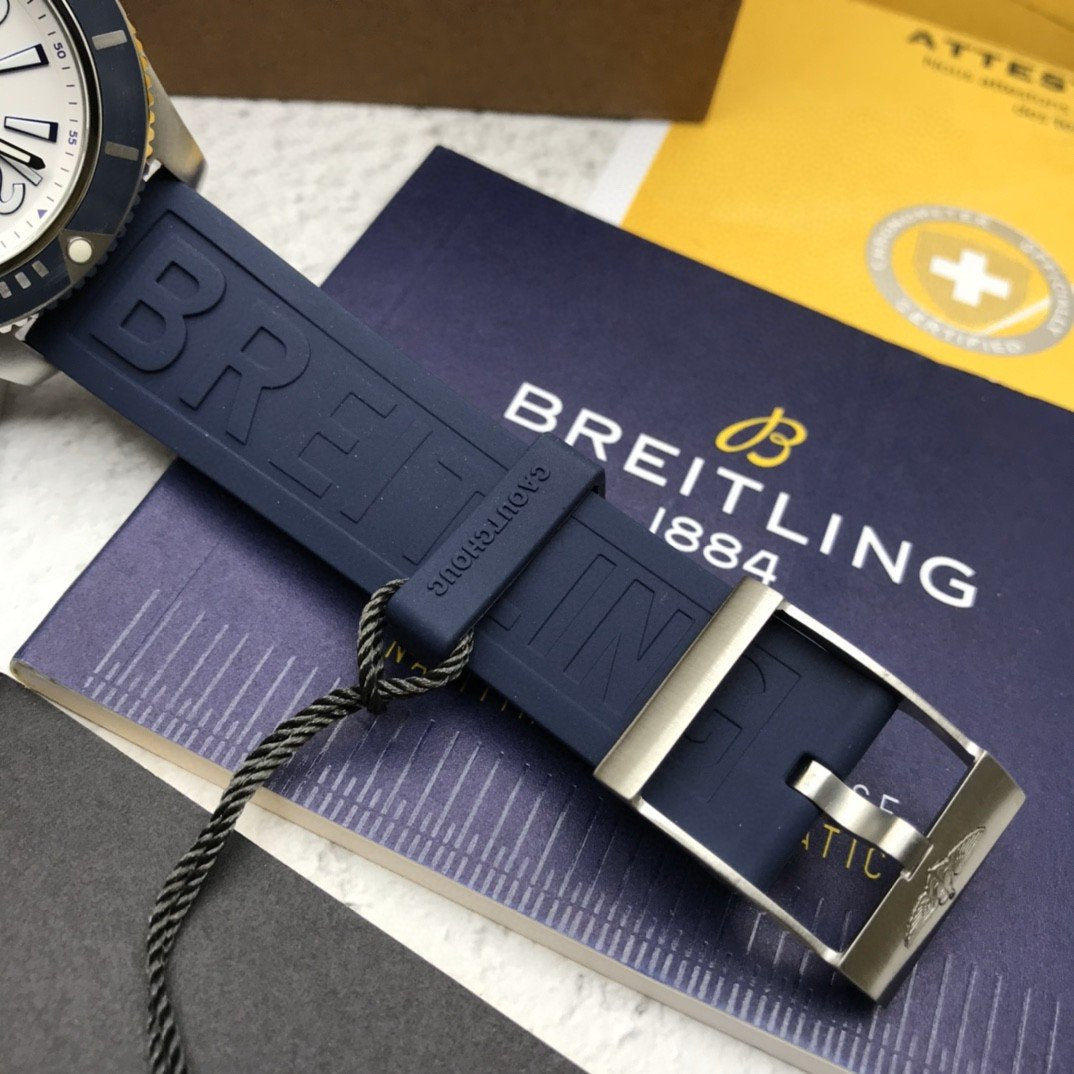 SUPER OCEAN 42 BLUE BEZEL WHITE DIAL RUBBER STRAP