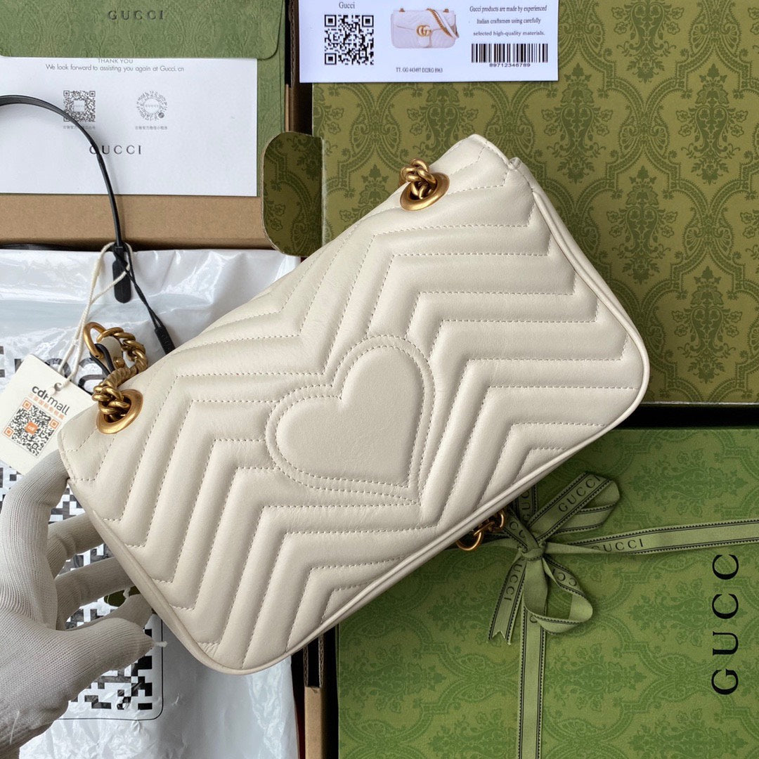 GG Marmont 26cm White Calfskin Gold Hardware